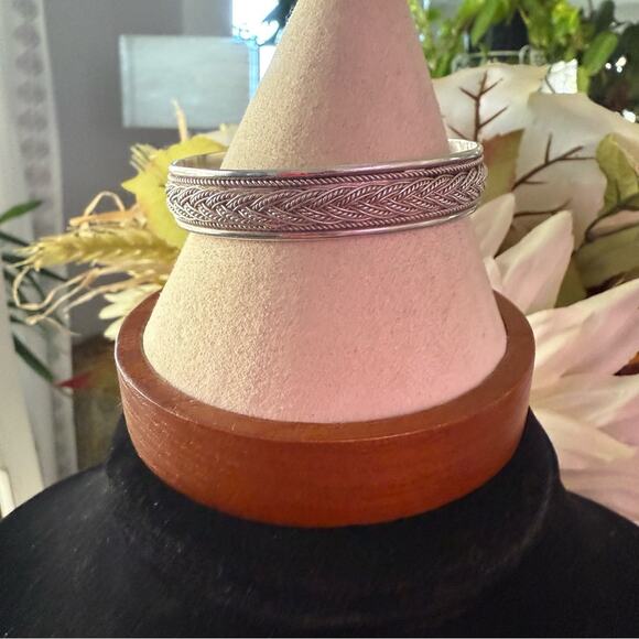 925 Sterling Silver Braided Rope Cuff Bracelet - Picture 7 of 9